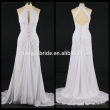 High Quality Halter Sleeveless Pleast Sexy Wedding Dress Backless Beaded Chiffon Bridal Dress